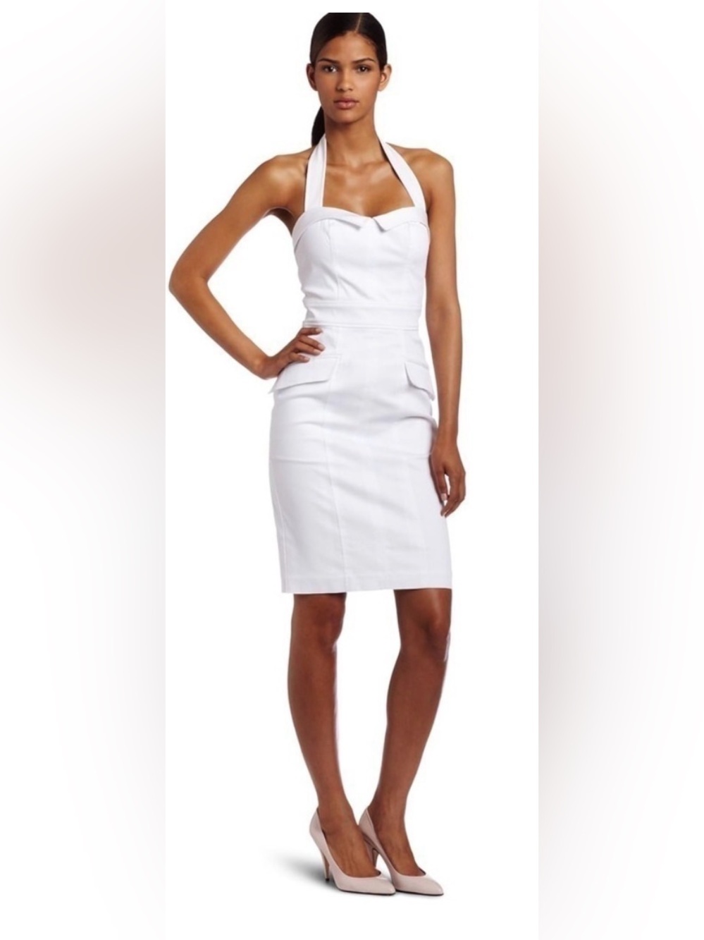 French Connection White Strapless Midi Sheath Dress